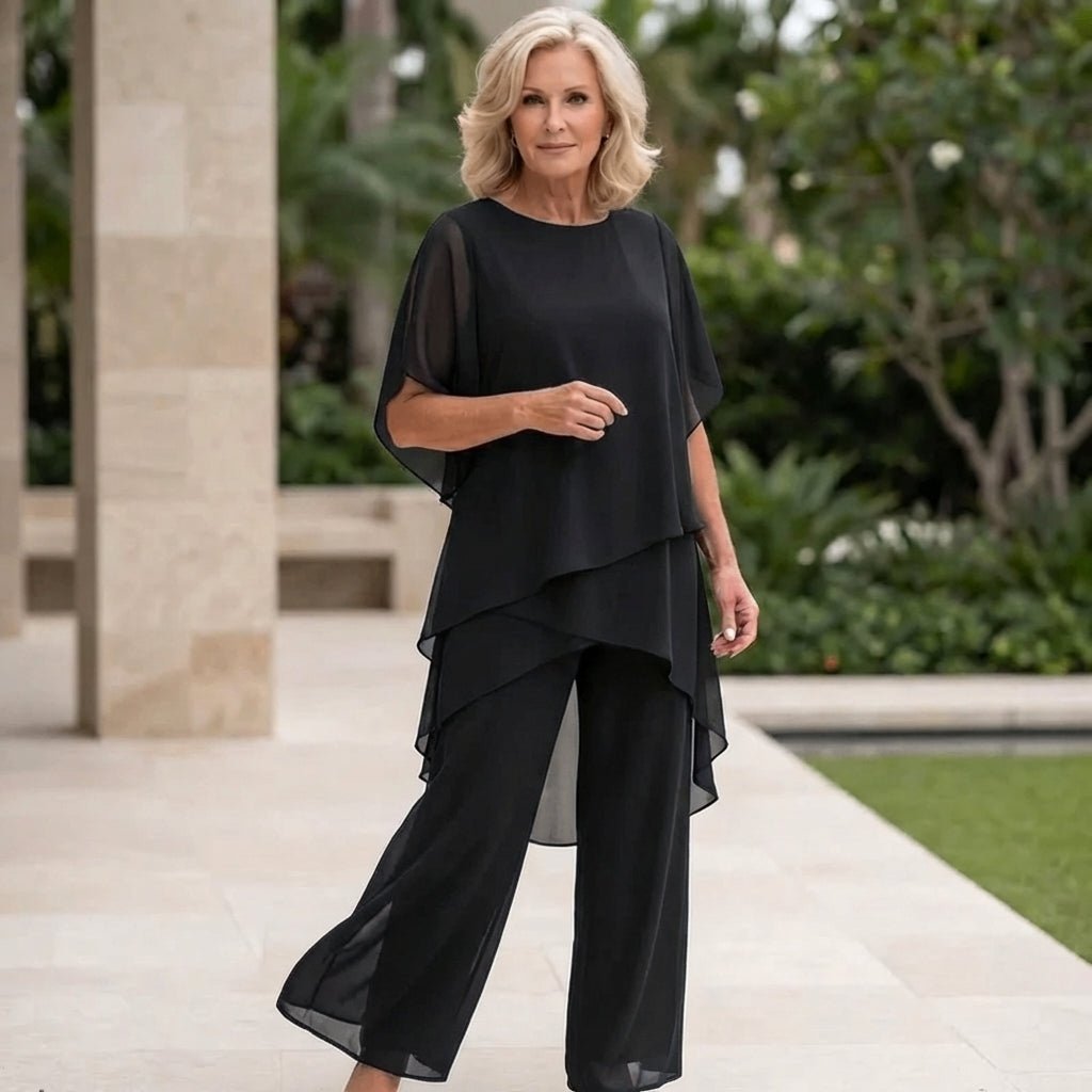 Suit with Draped Palazzo Pants - Margaret & Julia