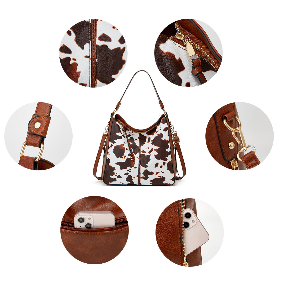 Luxury Leather 3-Piece Hobo Bag Set Print