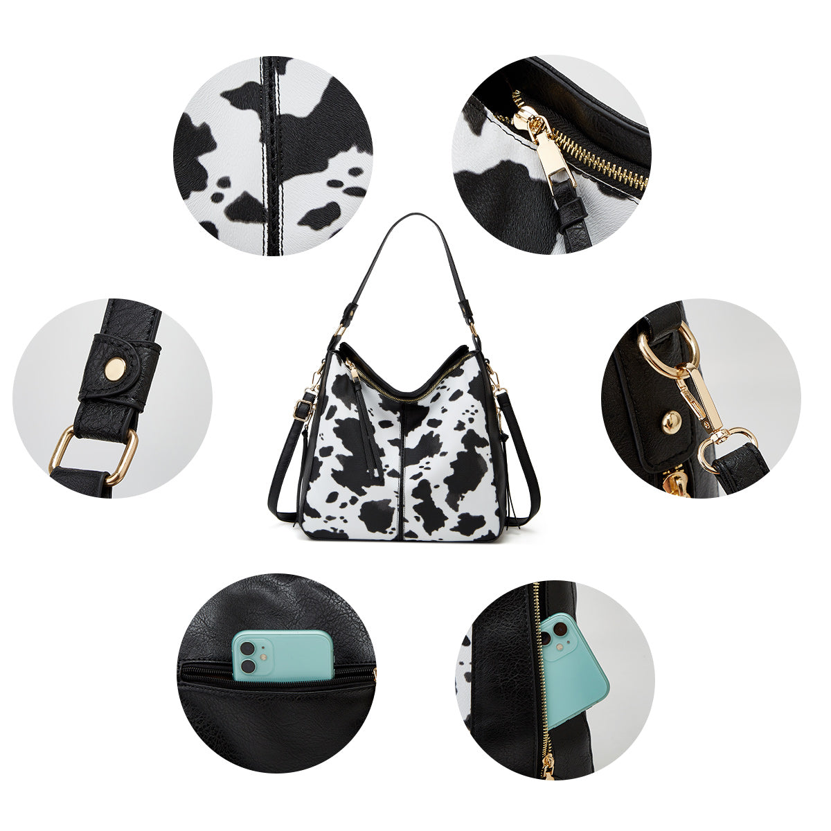 Luxury Leather 3-Piece Hobo Bag Set Print