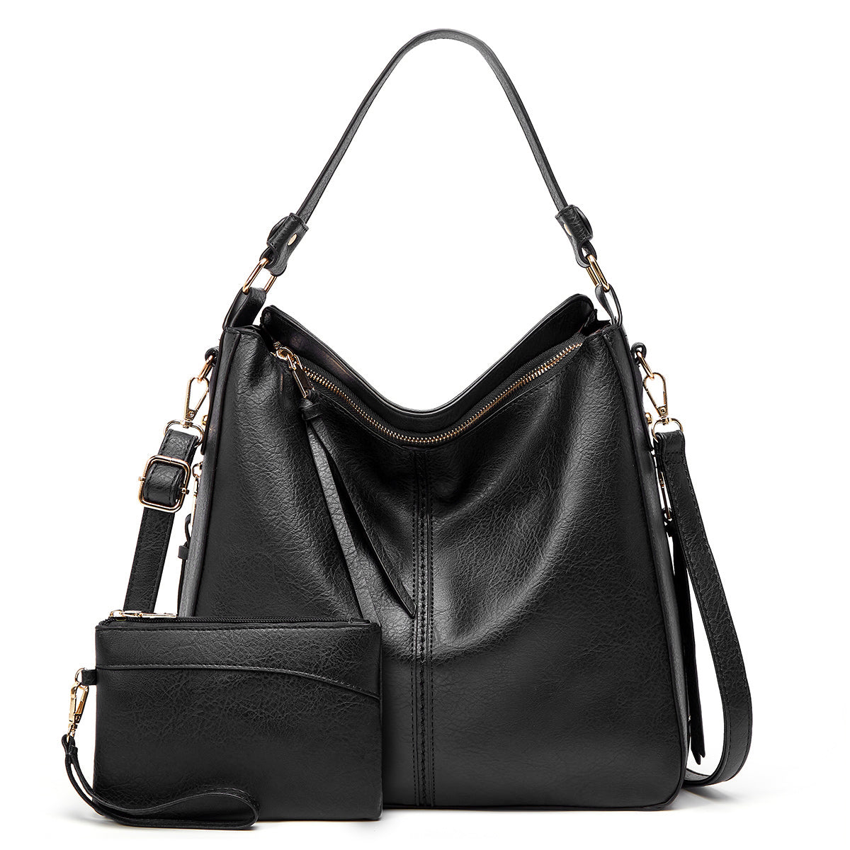 Luxury Leather Hobo Anti-Theft Handbag + FREE Pouch Wallet