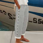 Vienna – Striped Button-Accent Pants