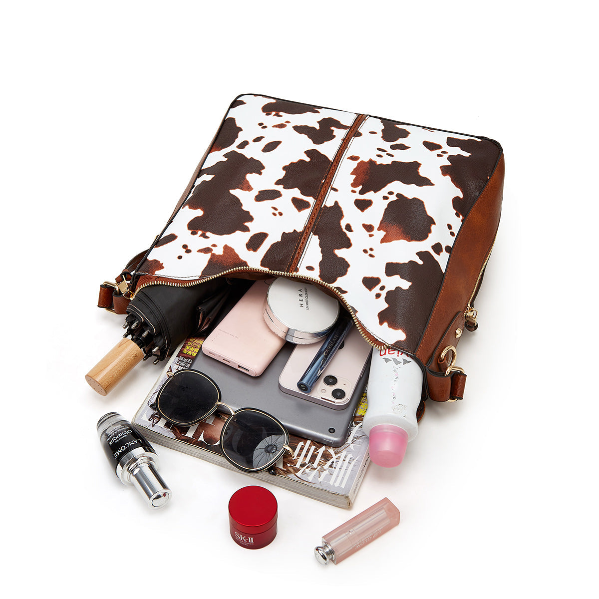 Luxury Leather 3-Piece Hobo Bag Set Print