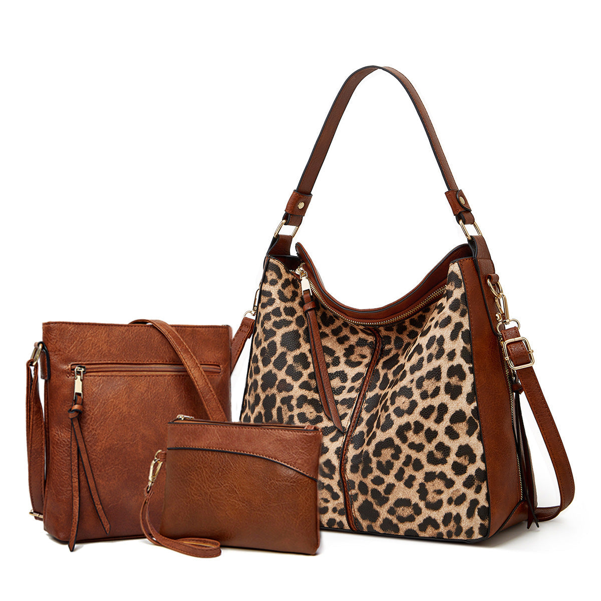 Luxury Leather 3-Piece Hobo Bag Set Print