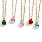 Hot Sale Shiny Crystal Necklace Stainless Steel Teardrop Zirconia Pendant Women's Birthstone Collarbone Chain Wholesale