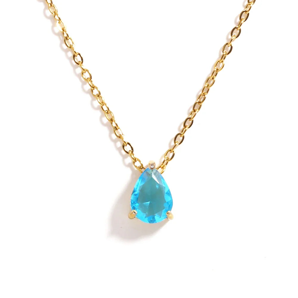 Hot Sale Shiny Crystal Necklace Stainless Steel Teardrop Zirconia Pendant Women's Birthstone Collarbone Chain Wholesale