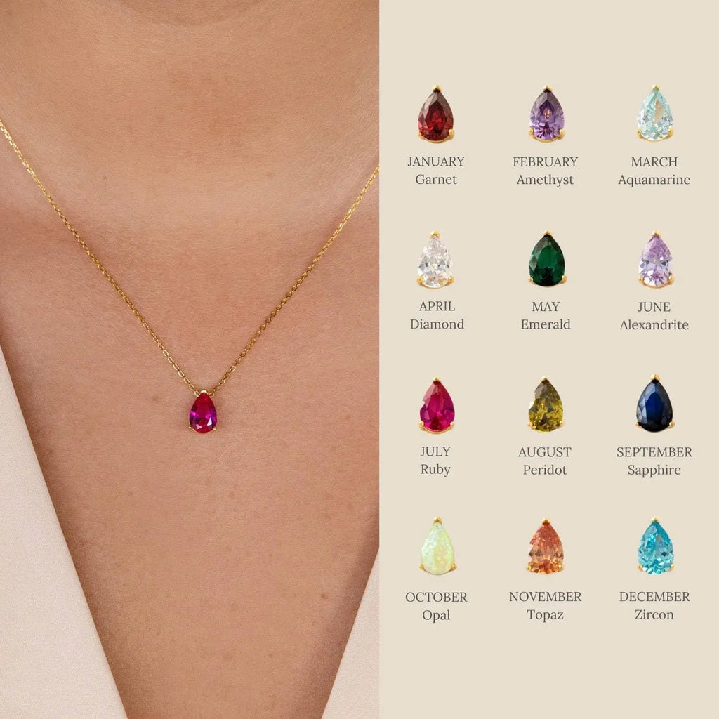 Hot Sale Shiny Crystal Necklace Stainless Steel Teardrop Zirconia Pendant Women's Birthstone Collarbone Chain Wholesale