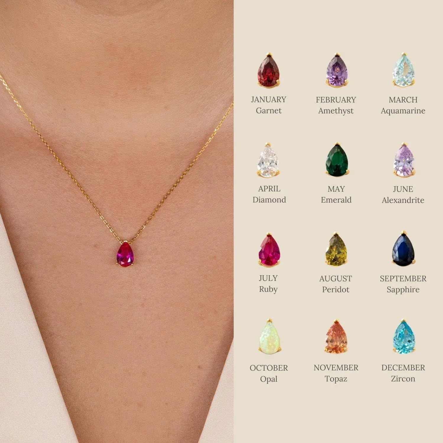 Hot Sale Shiny Crystal Necklace Stainless Steel Teardrop Zirconia Pendant Women's Birthstone Collarbone Chain Wholesale
