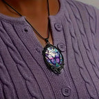 Stunning Butterfly Pendant Necklace - Vibrant Purple Hue, Delicate Pattern, Elegant Oval Shape,- Perfect Gift Option for Women