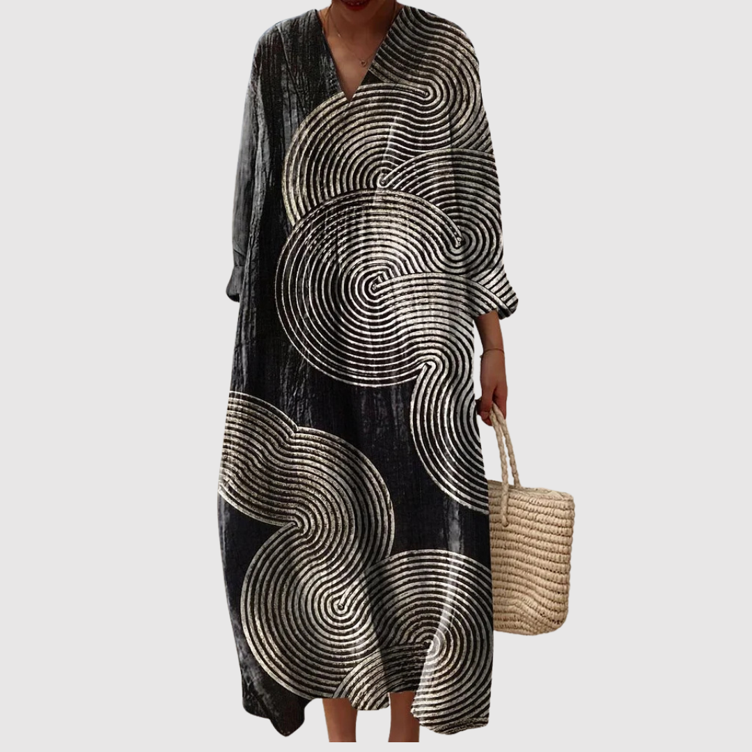 Anya | Midnight Spiral Art Maxi Dress