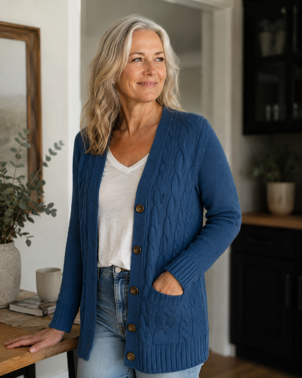 Women’s Cable Knit Cardigan Sweater – Long Sleeve Loose Fit Autumn/Winter Layering
