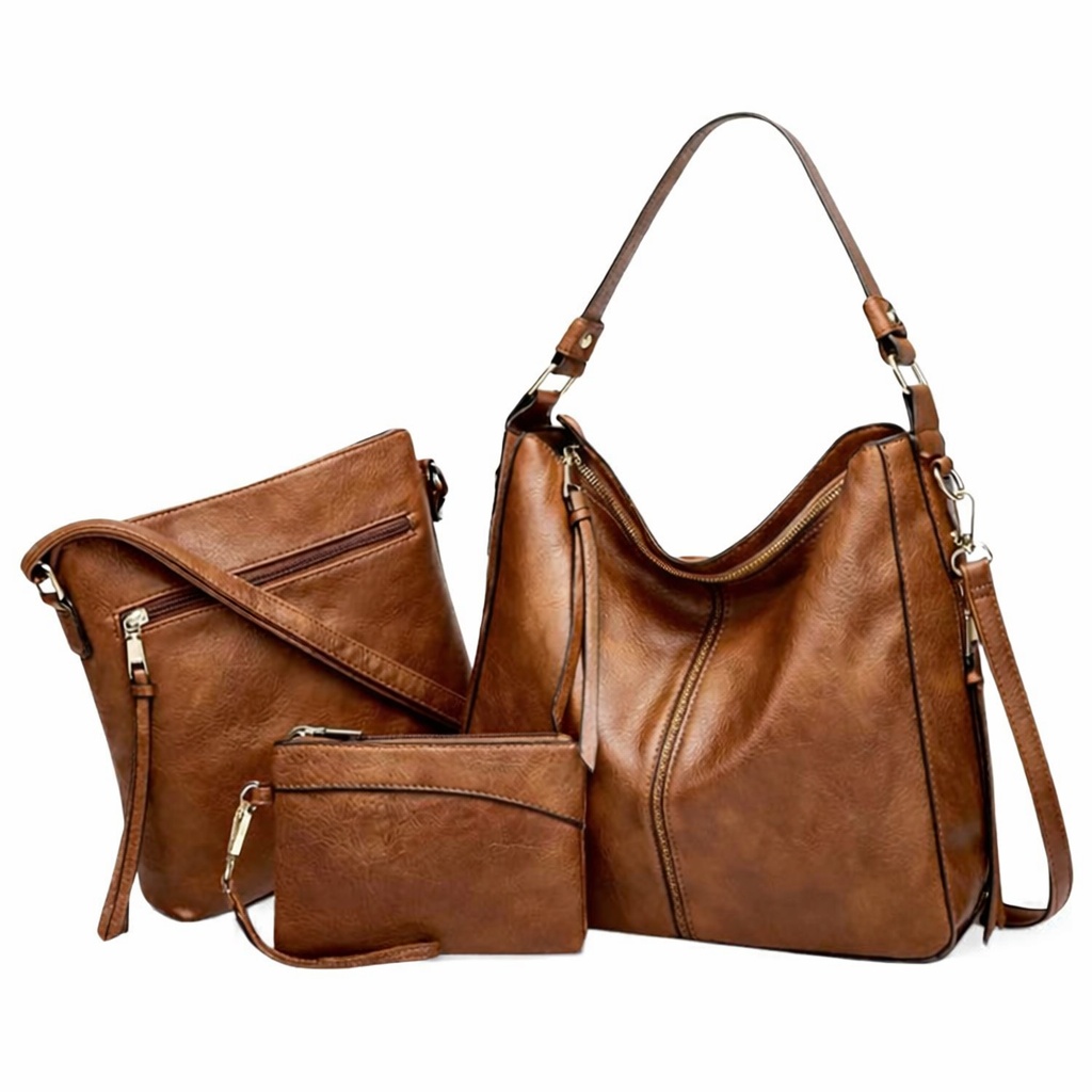 Luxury Leather 3-Piece Hobo Bag Set