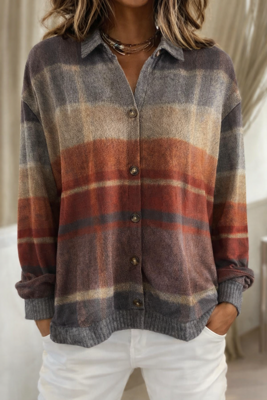 Fleur™ – Checked Blouse Made from Warm, Soft Hoodie Material