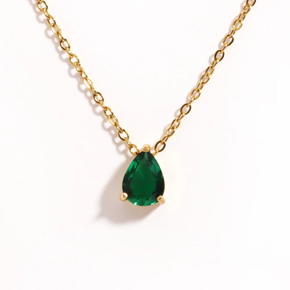 Hot Sale Shiny Crystal Necklace Stainless Steel Teardrop Zirconia Pendant Women's Birthstone Collarbone Chain Wholesale