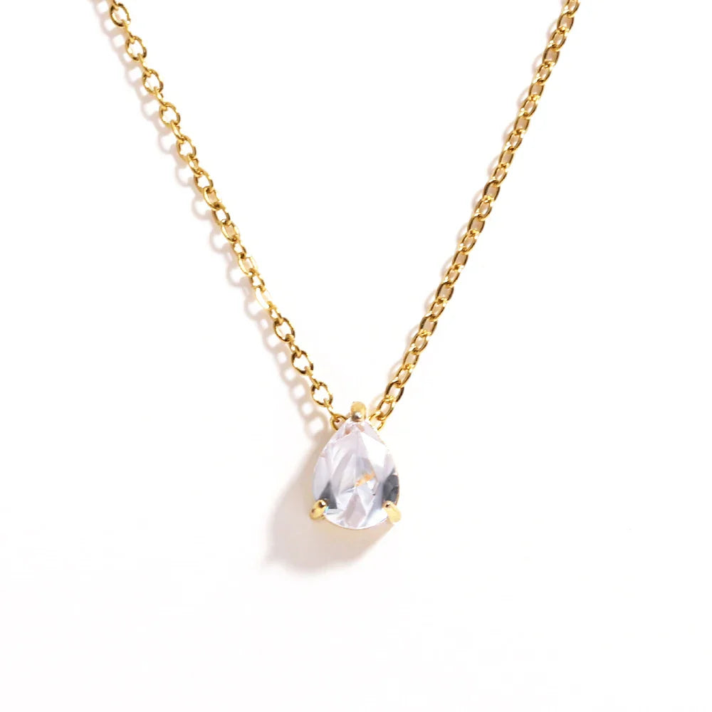Hot Sale Shiny Crystal Necklace Stainless Steel Teardrop Zirconia Pendant Women's Birthstone Collarbone Chain Wholesale