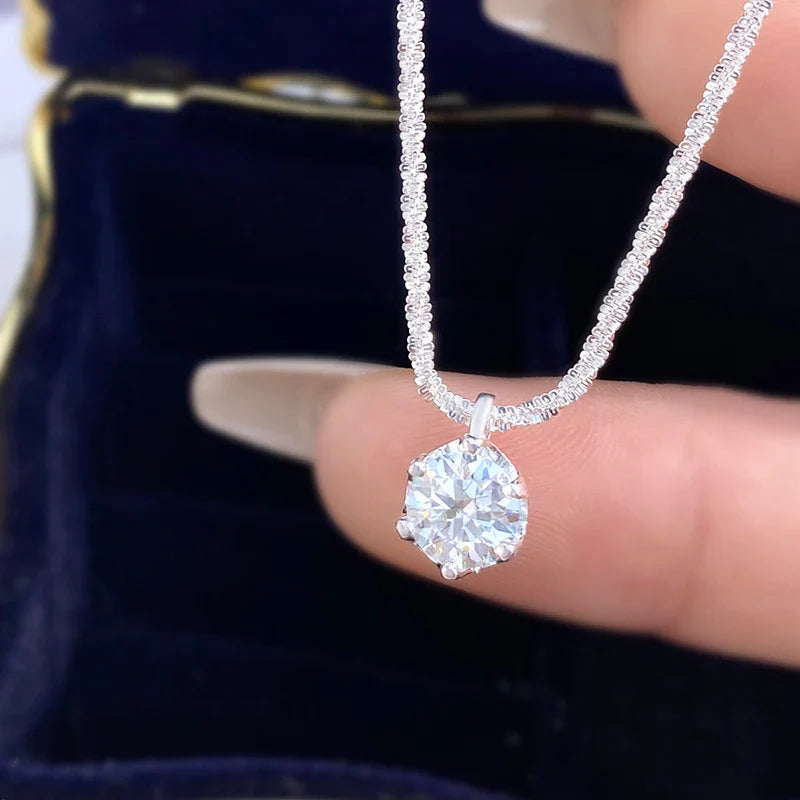 GRA 1CT Sparkling Luxury Moissanite Diamond White Pendant Necklace for Women Real 925 Sterling Silver High Quality Fine Jewelry