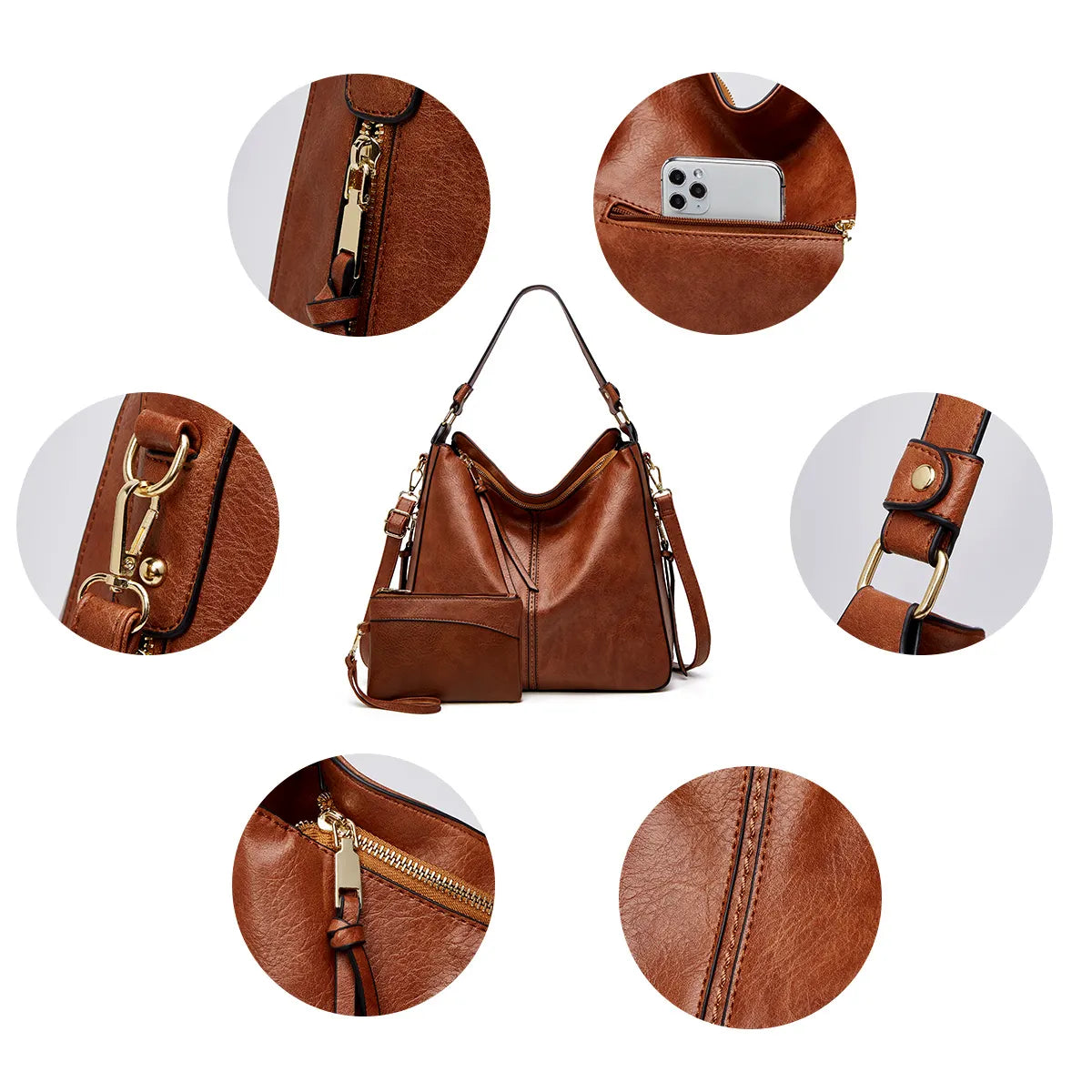 Luxury Leather 3-Piece Hobo Bag Set