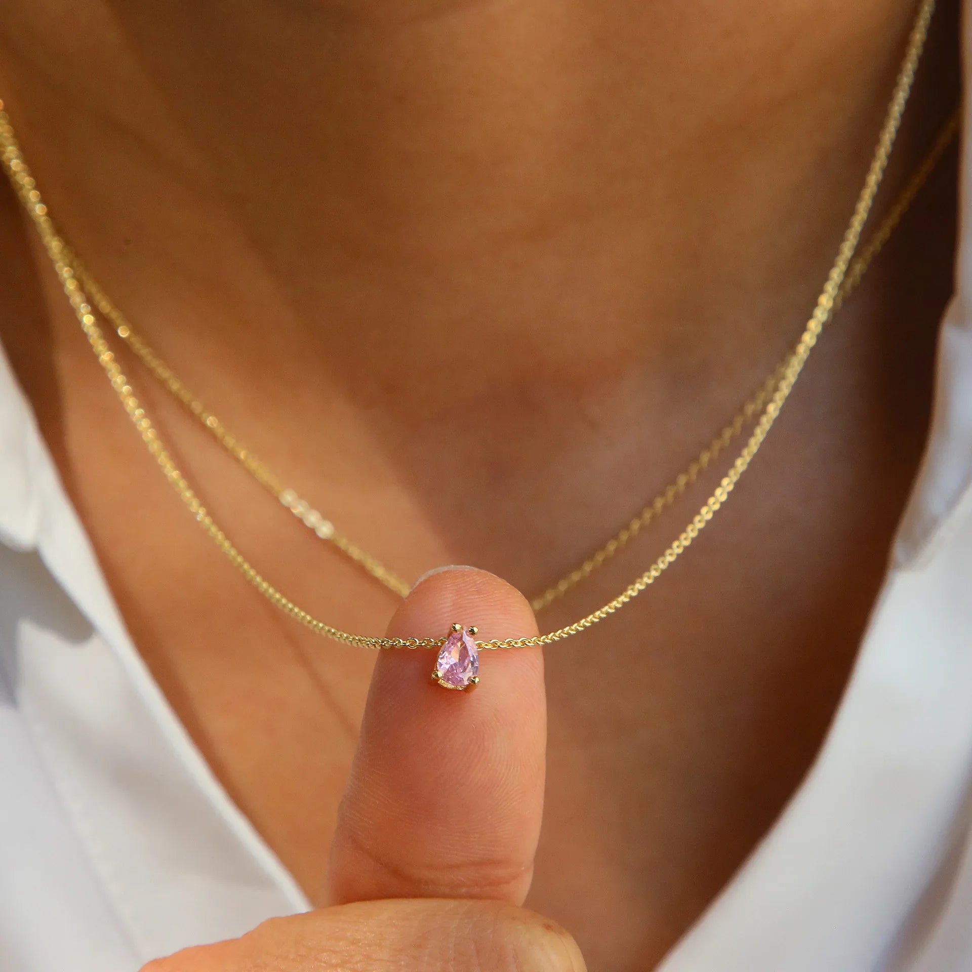 Hot Sale Shiny Crystal Necklace Stainless Steel Teardrop Zirconia Pendant Women's Birthstone Collarbone Chain Wholesale