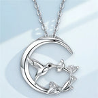 Cute Female Moon Bird Flower Pendant Necklace Vintage Silver Color Wedding Jewelry For Women