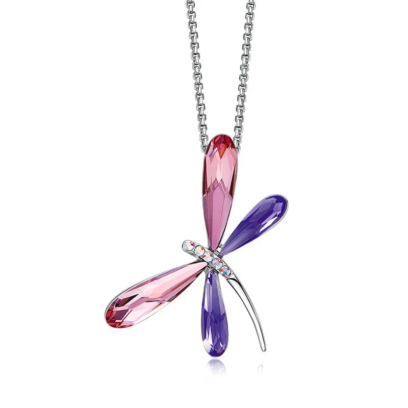 Cute Pink Dragonfly Pendant Necklace for Women Real Crystal from Austria 2025 Trend Necklaces Luxury Jewelry Gift Free Shipping