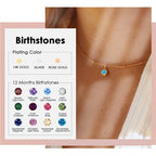 Stainless Steel Danity Birthstone Necklace Beaded Chain Choker Zirconia Jewelry Constellation Birthday Gift