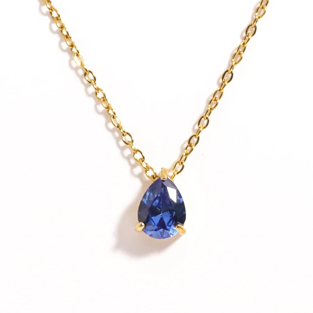 Hot Sale Shiny Crystal Necklace Stainless Steel Teardrop Zirconia Pendant Women's Birthstone Collarbone Chain Wholesale