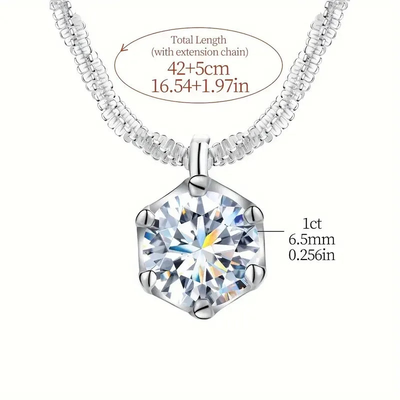GRA 1CT Sparkling Luxury Moissanite Diamond White Pendant Necklace for Women Real 925 Sterling Silver High Quality Fine Jewelry