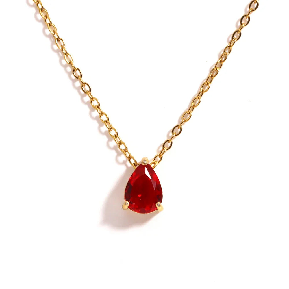 Hot Sale Shiny Crystal Necklace Stainless Steel Teardrop Zirconia Pendant Women's Birthstone Collarbone Chain Wholesale