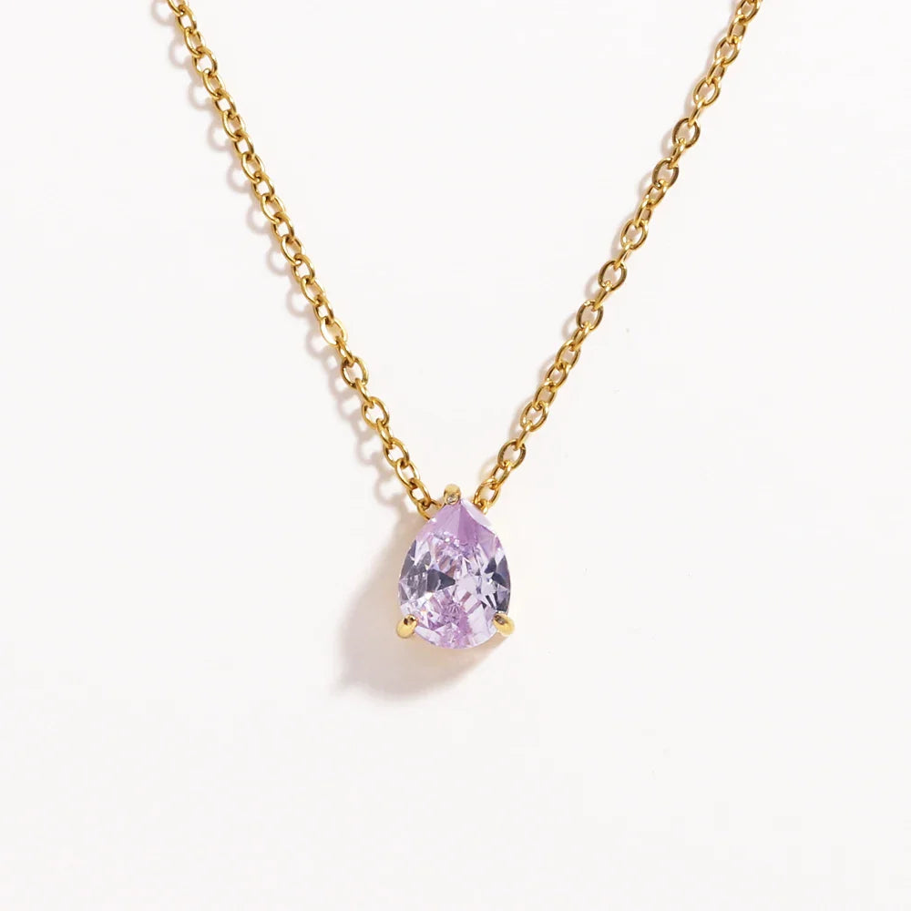 Hot Sale Shiny Crystal Necklace Stainless Steel Teardrop Zirconia Pendant Women's Birthstone Collarbone Chain Wholesale