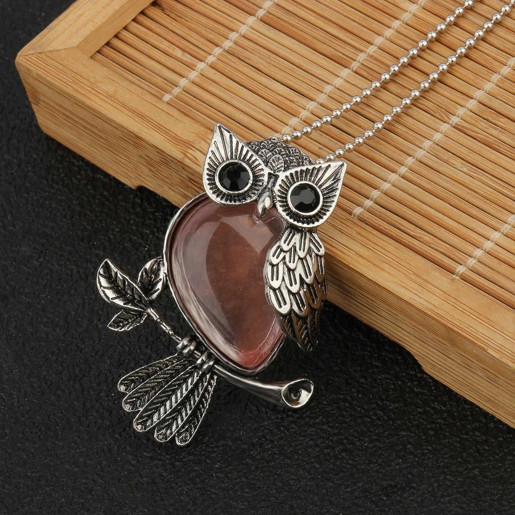 1pcs Owl Shape Charms Pendant Natural Quartz Crystal Stone Necklace Beads for Jewelry Making Diy Necklace Crafts Accessories