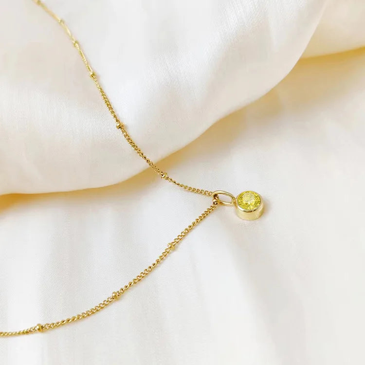 Stainless Steel Danity Birthstone Necklace Beaded Chain Choker Zirconia Jewelry Constellation Birthday Gift