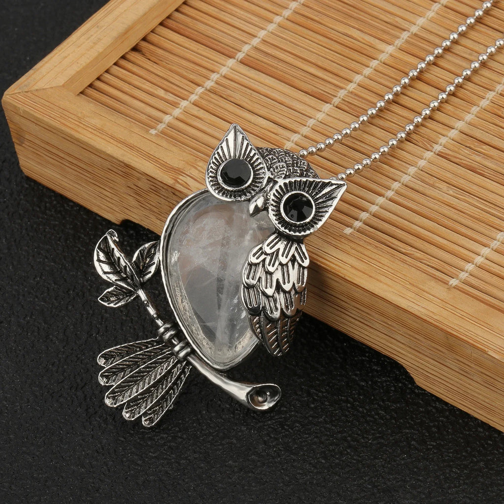 1pcs Owl Shape Charms Pendant Natural Quartz Crystal Stone Necklace Beads for Jewelry Making Diy Necklace Crafts Accessories