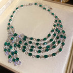 NISHIZAWA Diamond Zircon Bow Pendant Necklace Retro Palace Style Elegant Clavicle Chain Luxury Necklace