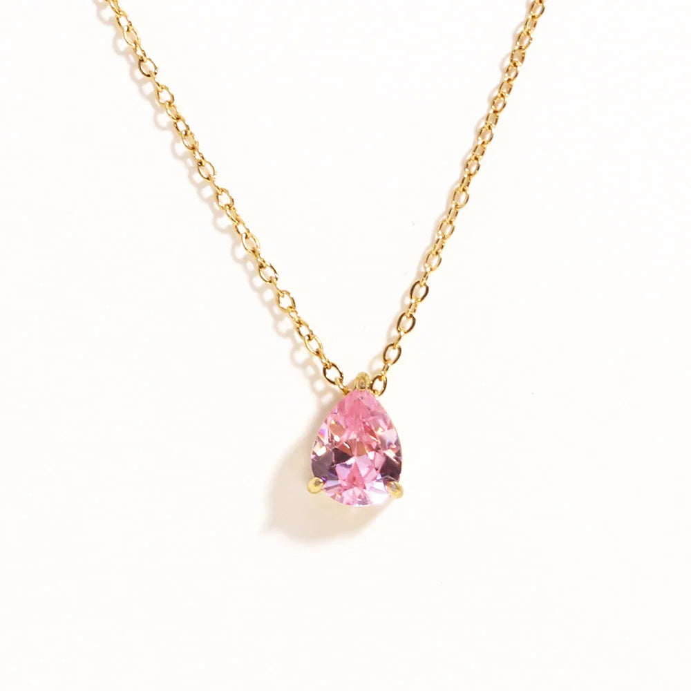 Hot Sale Shiny Crystal Necklace Stainless Steel Teardrop Zirconia Pendant Women's Birthstone Collarbone Chain Wholesale