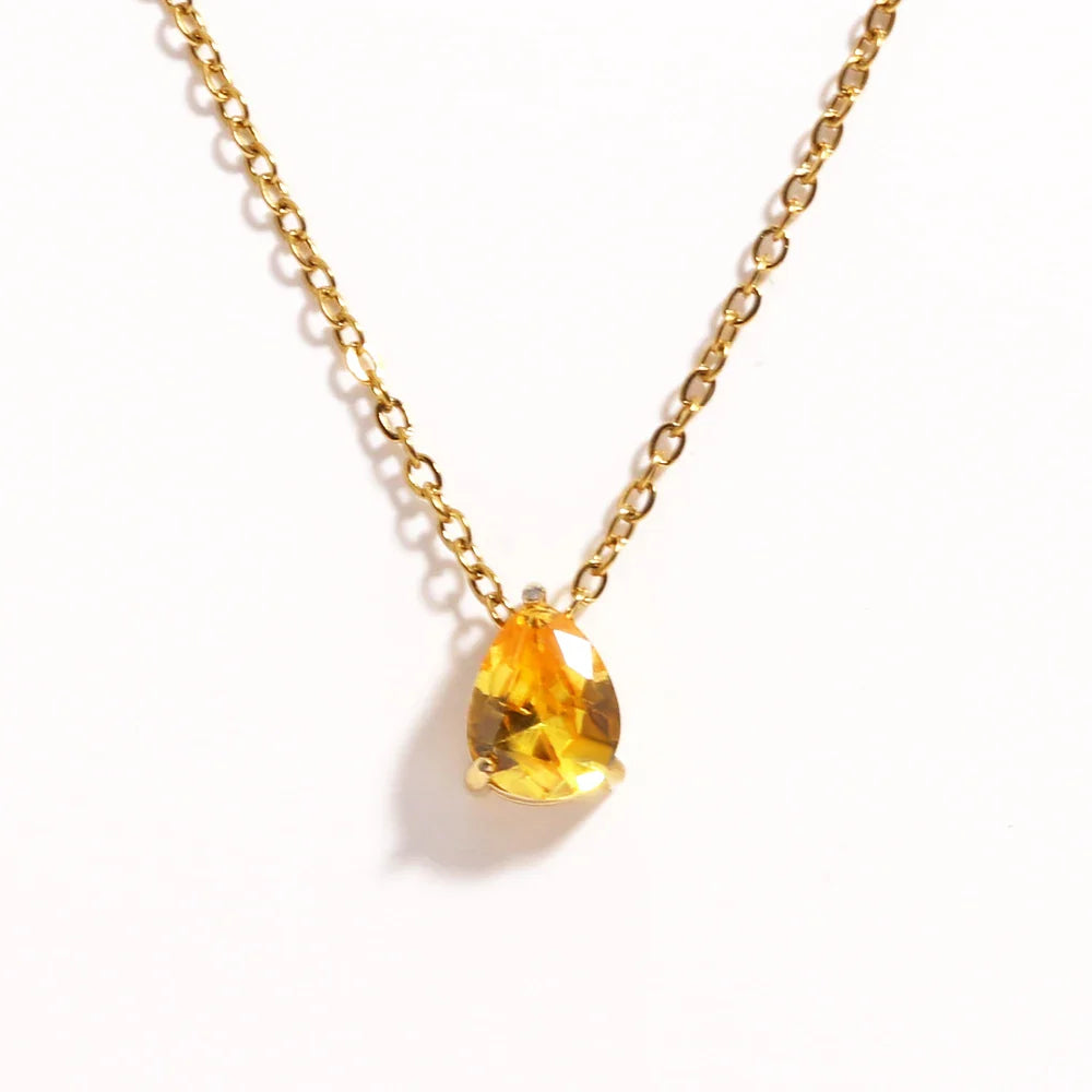 Hot Sale Shiny Crystal Necklace Stainless Steel Teardrop Zirconia Pendant Women's Birthstone Collarbone Chain Wholesale