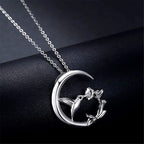 Cute Female Moon Bird Flower Pendant Necklace Vintage Silver Color Wedding Jewelry For Women