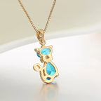 6Colors Cute Kitten Green Cat Gatos Crystals Charms Necklaces & Pendants Chain Necklace Women Grils Jewelry Gold Color Collier