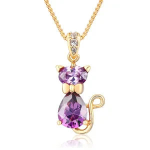 6Colors Cute Kitten Green Cat Gatos Crystals Charms Necklaces & Pendants Chain Necklace Women Grils Jewelry Gold Color Collier