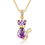 6Colors Cute Kitten Green Cat Gatos Crystals Charms Necklaces & Pendants Chain Necklace Women Grils Jewelry Gold Color Collier