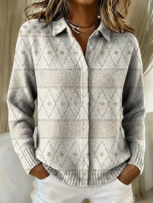 Mona™ – Elegant Knit Hoodie Blouse with Diamond Pattern