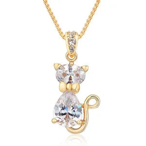 6Colors Cute Kitten Green Cat Gatos Crystals Charms Necklaces & Pendants Chain Necklace Women Grils Jewelry Gold Color Collier