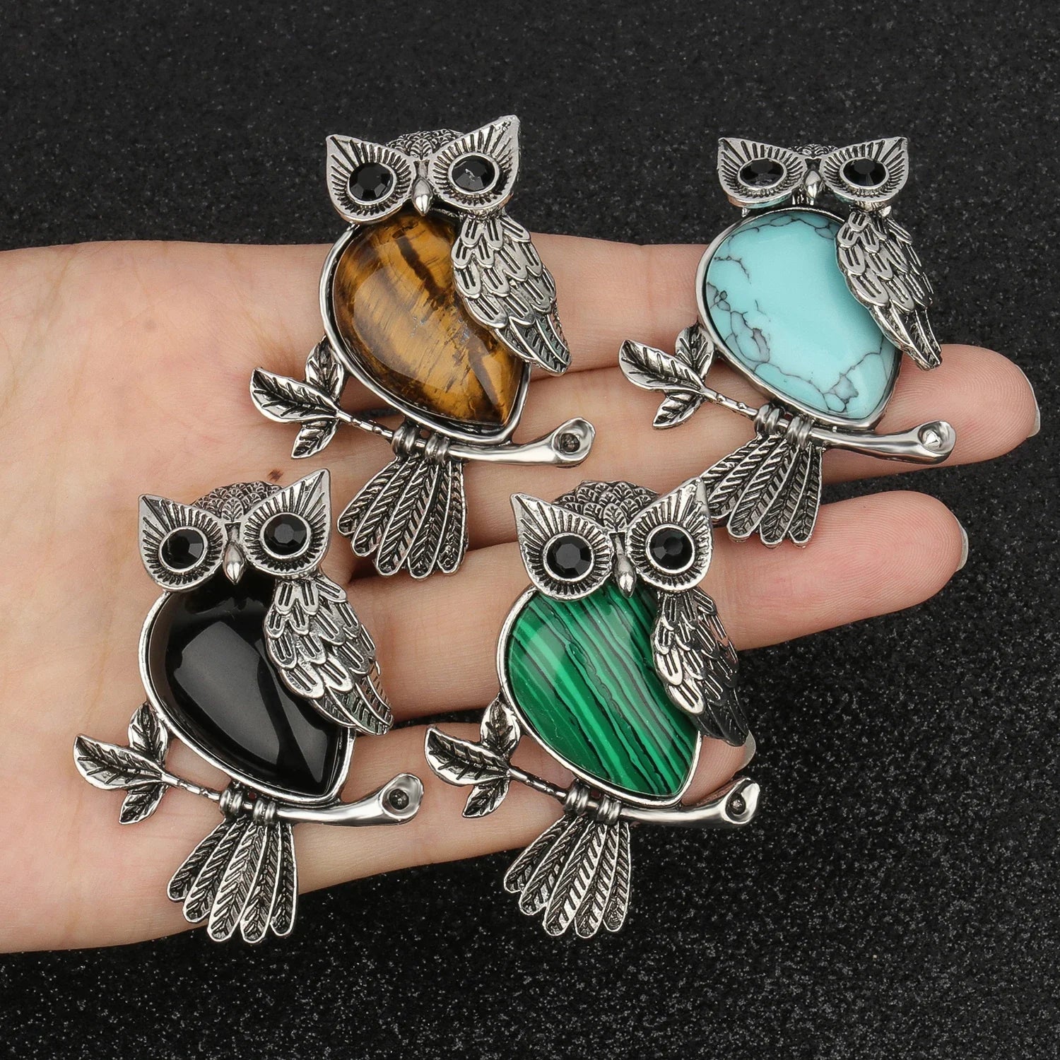 1pcs Owl Shape Charms Pendant Natural Quartz Crystal Stone Necklace Beads for Jewelry Making Diy Necklace Crafts Accessories