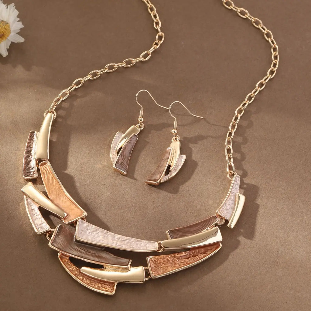 Cring Coco Handmade Enamel Geometric Jewelry Set Fashion Popular Jewelry Necklace Set Earring for Women Graduation Season Gift