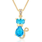 6Colors Cute Kitten Green Cat Gatos Crystals Charms Necklaces & Pendants Chain Necklace Women Grils Jewelry Gold Color Collier