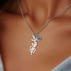 12 Months Birthstone Birth Flower Necklace For Women Stainless Steel Jewelry Birthday Gifts