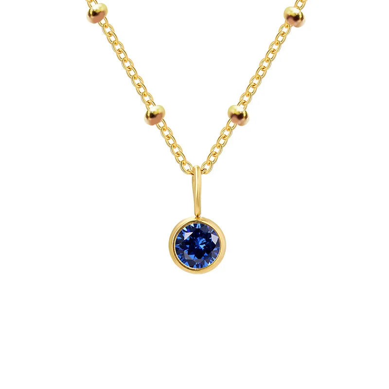 Stainless Steel Danity Birthstone Necklace Beaded Chain Choker Zirconia Jewelry Constellation Birthday Gift