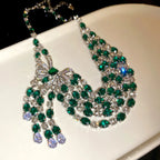 NISHIZAWA Diamond Zircon Bow Pendant Necklace Retro Palace Style Elegant Clavicle Chain Luxury Necklace