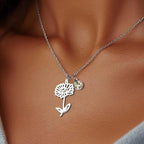 12 Months Birthstone Birth Flower Necklace For Women Stainless Steel Jewelry Birthday Gifts