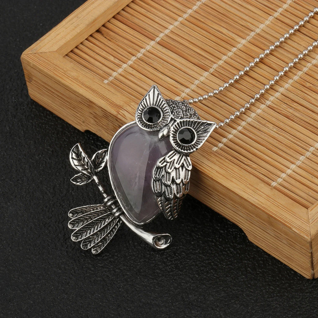 1pcs Owl Shape Charms Pendant Natural Quartz Crystal Stone Necklace Beads for Jewelry Making Diy Necklace Crafts Accessories