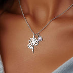 12 Months Birthstone Birth Flower Necklace For Women Stainless Steel Jewelry Birthday Gifts