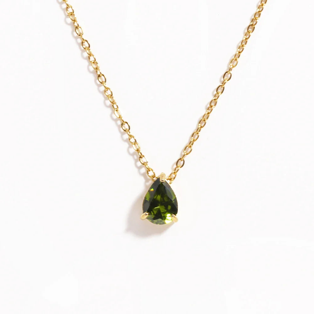 Hot Sale Shiny Crystal Necklace Stainless Steel Teardrop Zirconia Pendant Women's Birthstone Collarbone Chain Wholesale